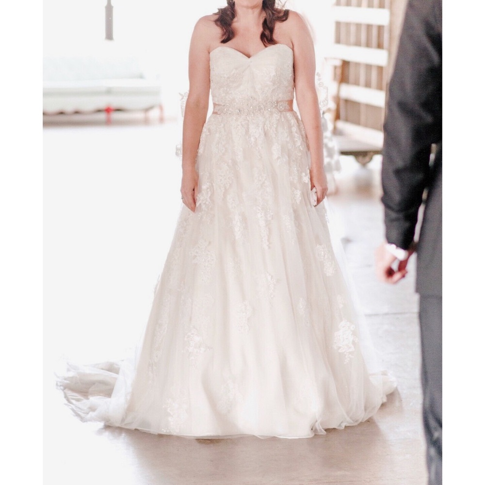 Stella York Ivory Strapless Lace Wedding Gown